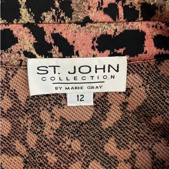 St. John Collection Santana Knit Leopard Print Sweater Coat Size 12 Old Money - Picture 5 of 10
